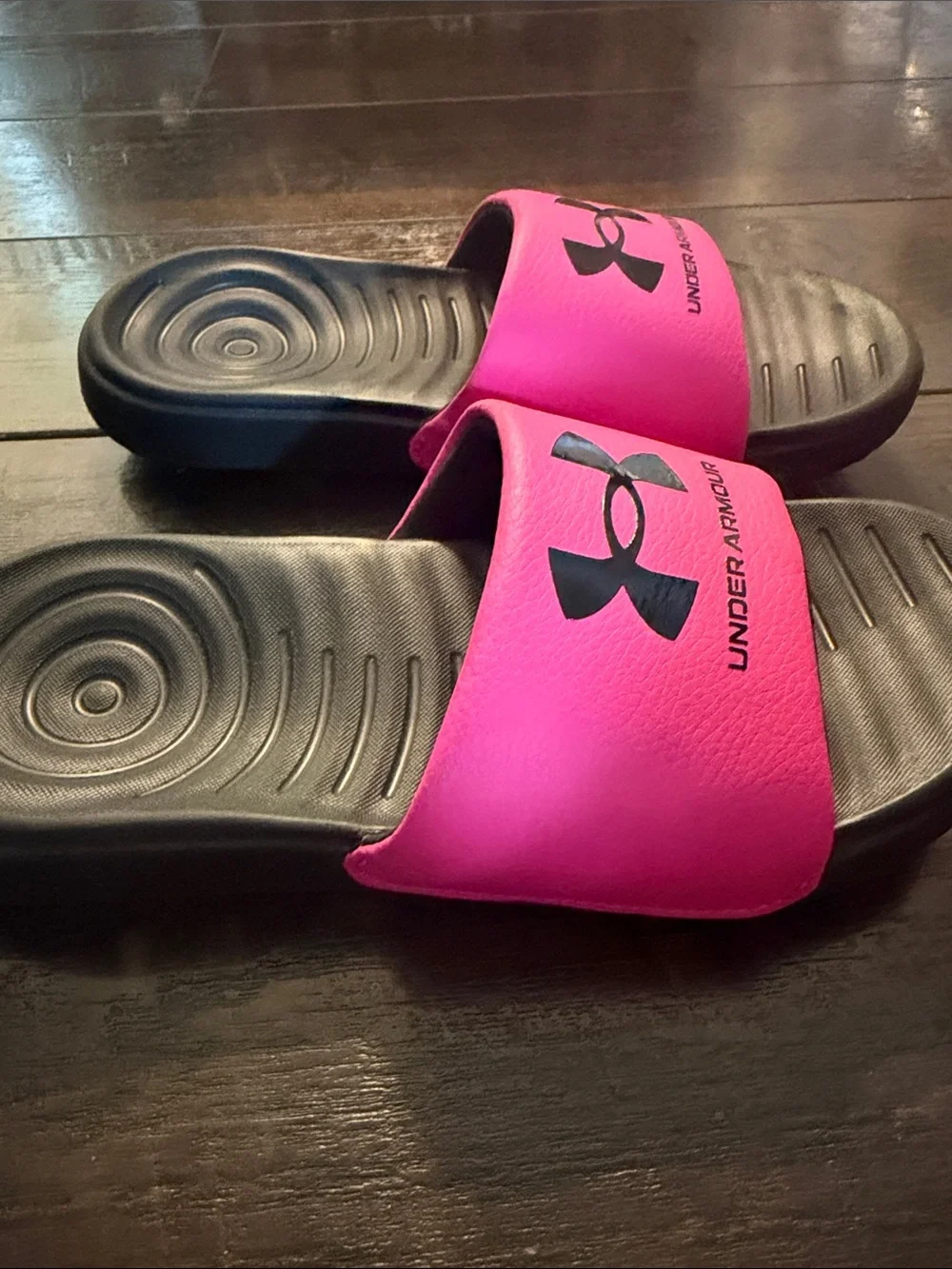 Under Armour Kids Hot Pink and Black Slide Sandals